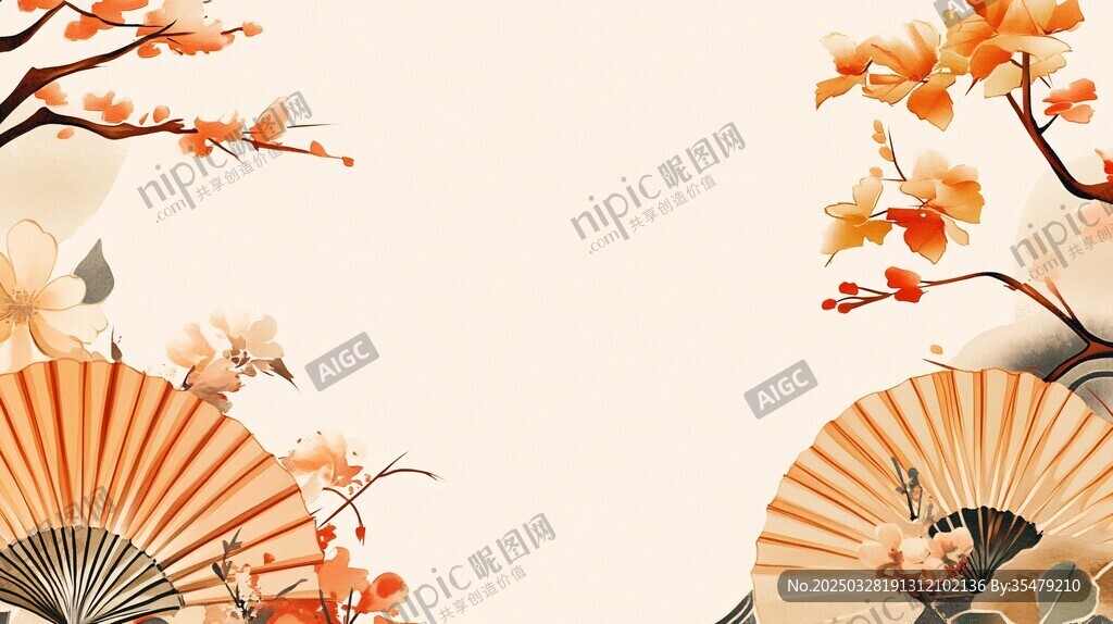 中式扇花图饰背景画面