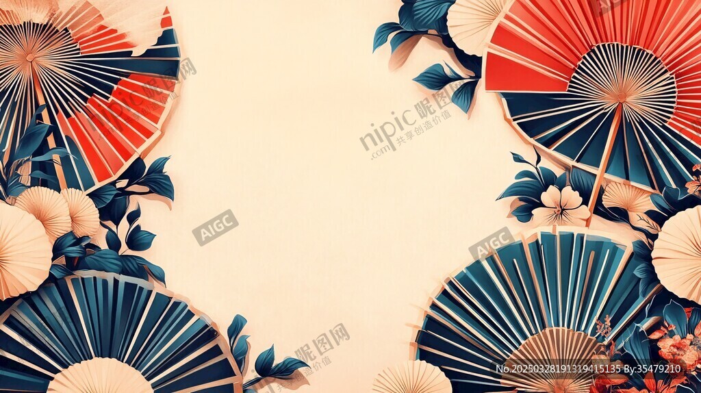 日式折扇花卉装饰背景图