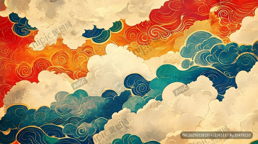 中式云海插画 绚丽国风意境