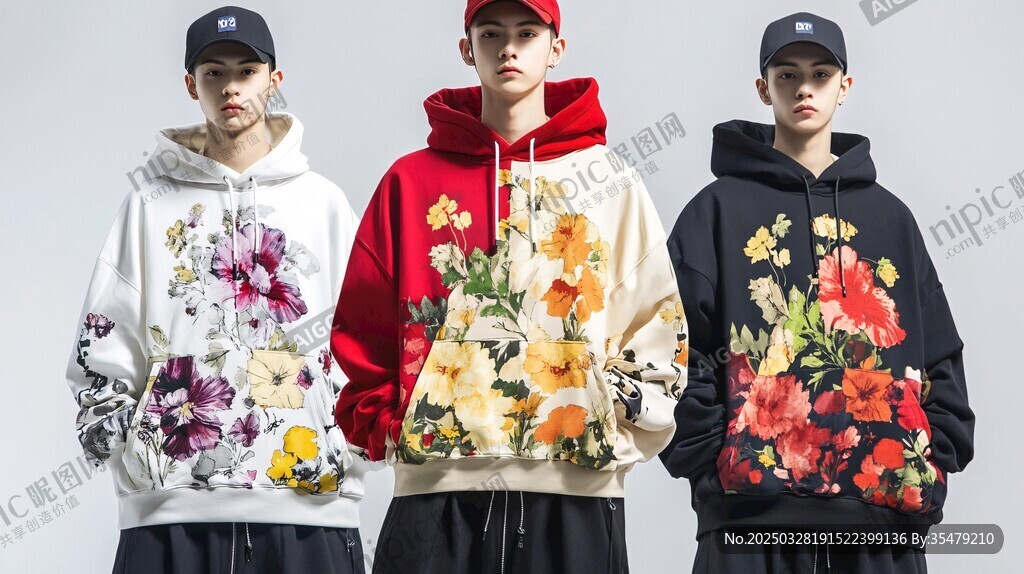 个性花卉连帽卫衣展示
