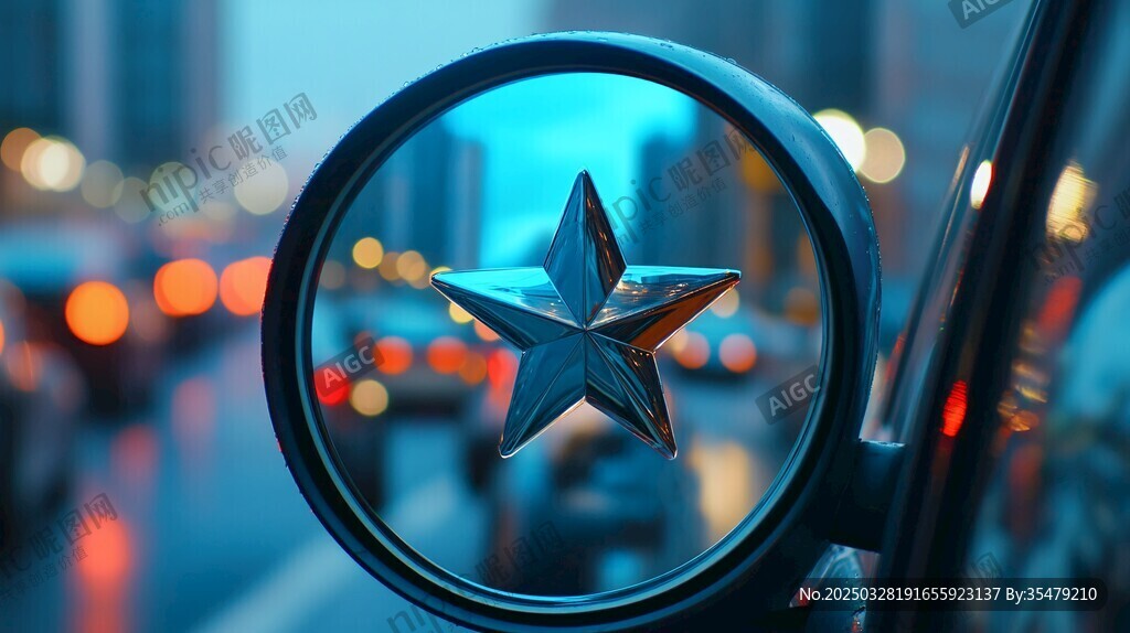 汽车后视镜中的闪耀星标