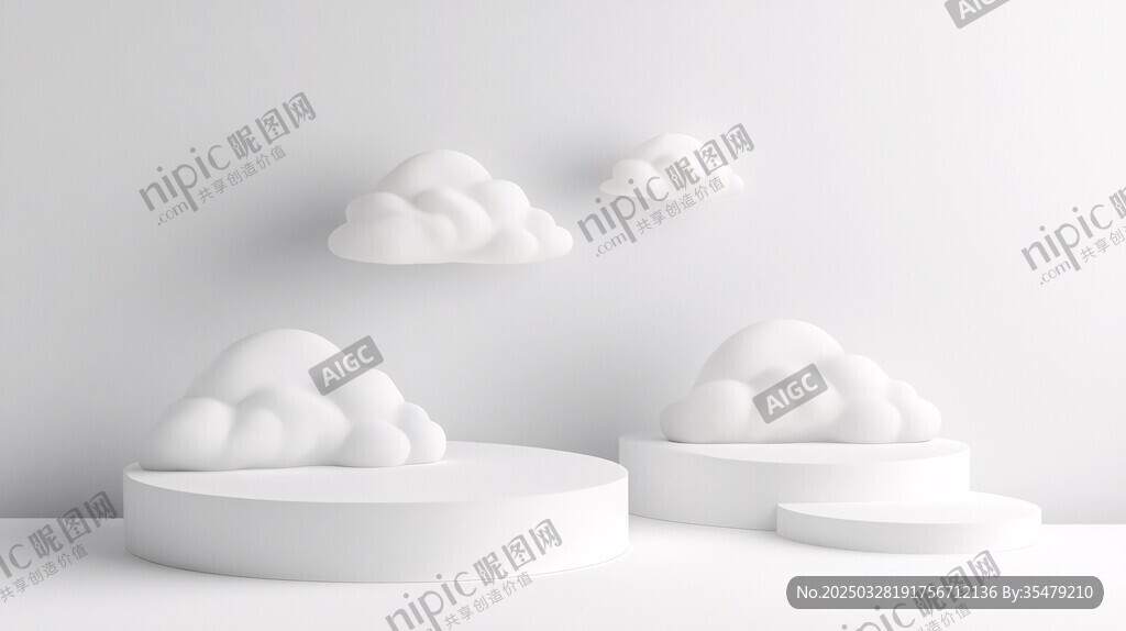 纯白云朵展台简约场景