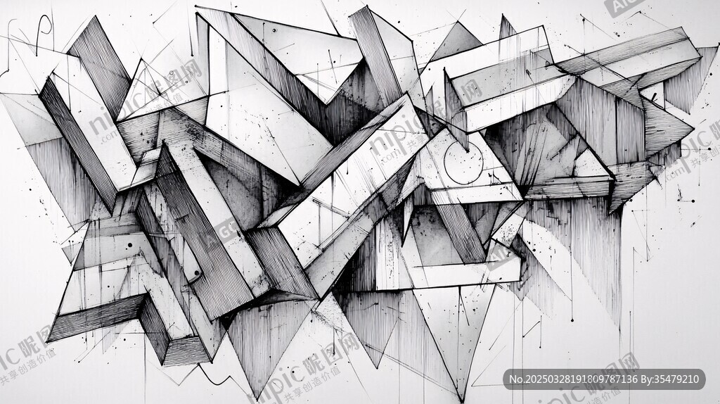 立体几何抽象线条艺术画