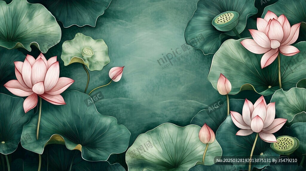 水墨风荷花荷叶插画图