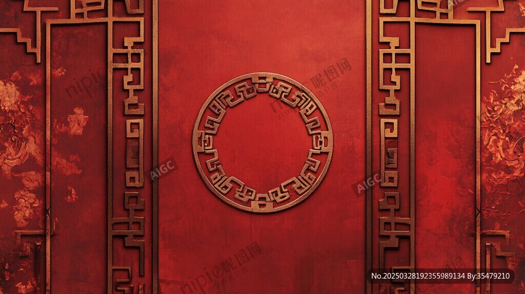 中式红底古典花纹装饰图