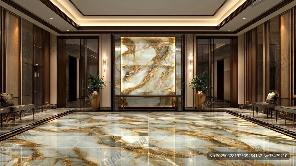 奢华大理石装饰的宽敞大厅