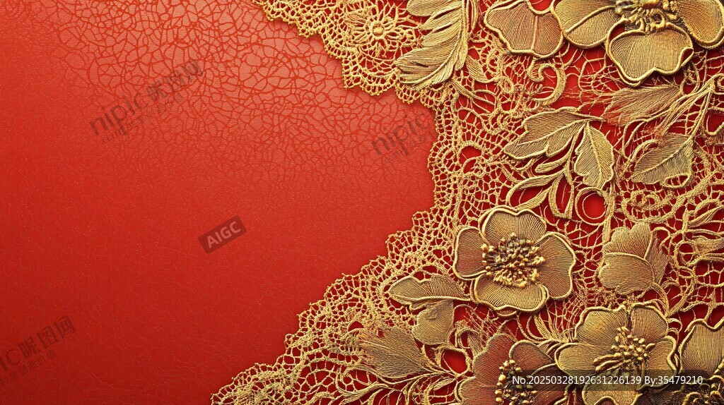 红底金色花卉蕾丝装饰图