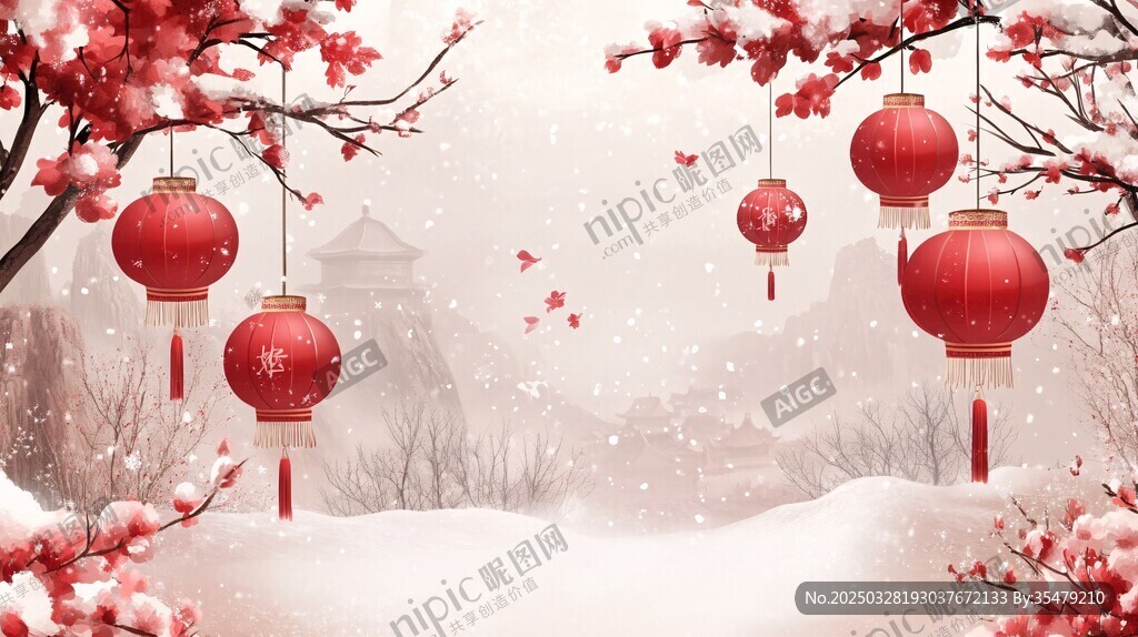 雪中红灯笼 尽显冬日年味