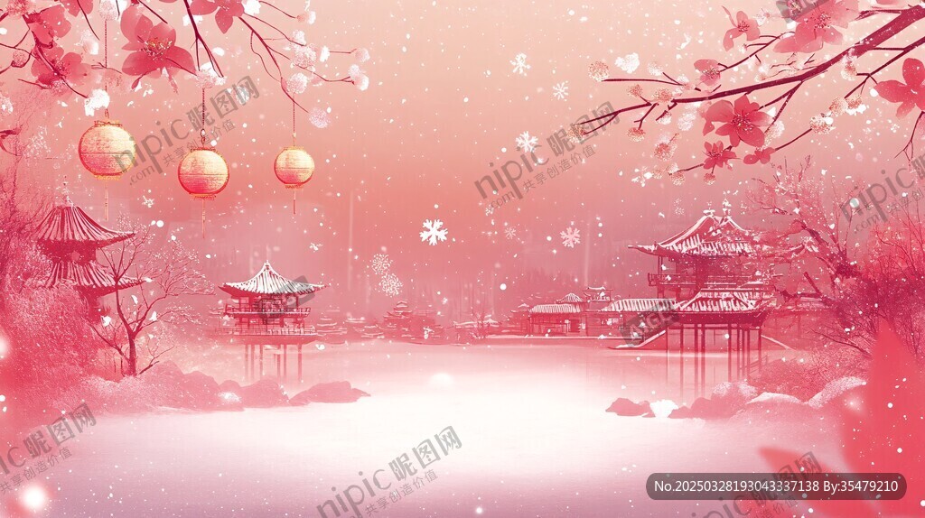 古风雪景中的中式浪漫意境