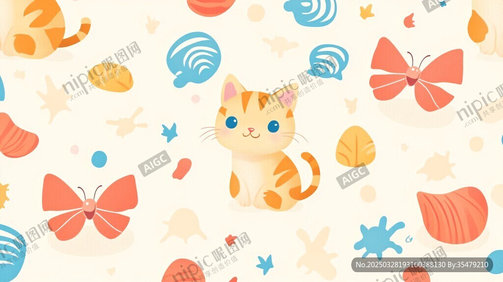 可爱小猫与多彩元素图案