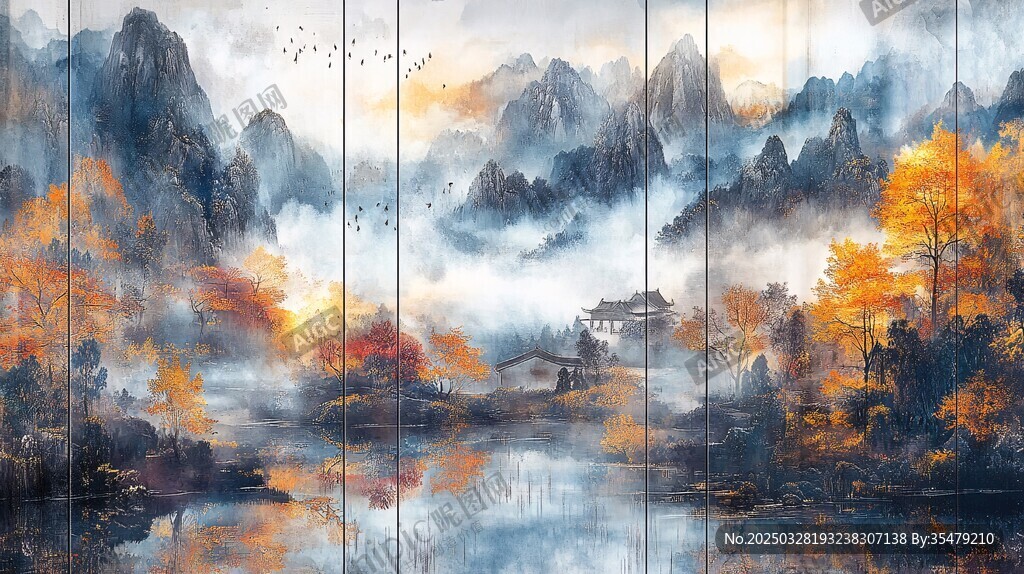 秋日山水意境风光图