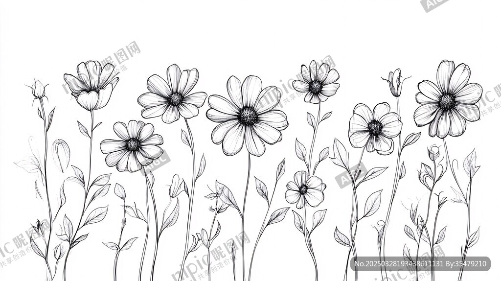 手绘花卉线条插画