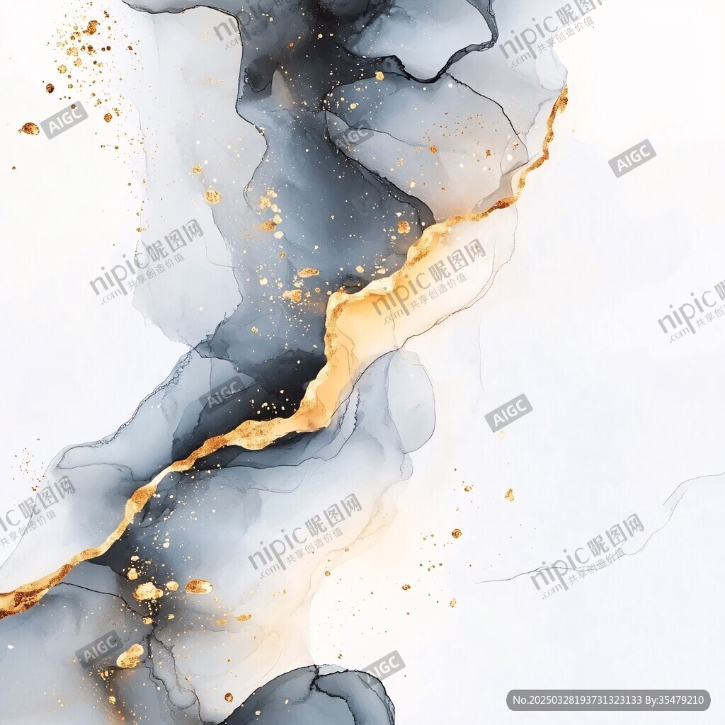 水墨金纹抽象艺术画作