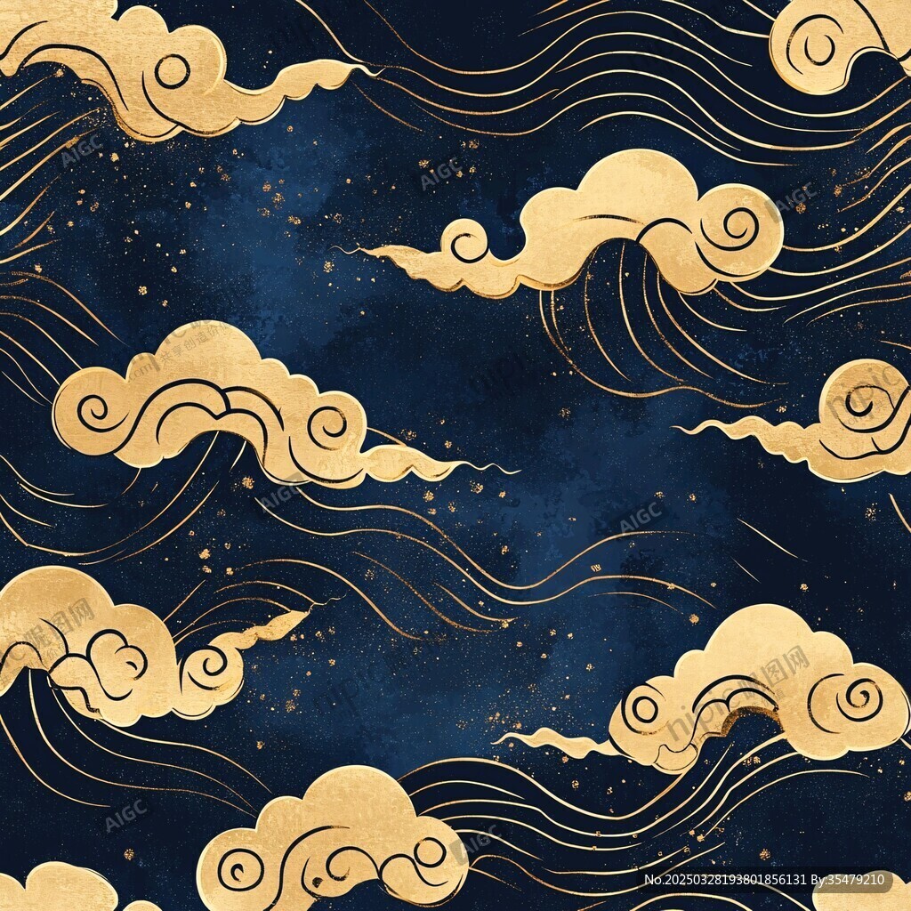 金色祥云星空中式背景图