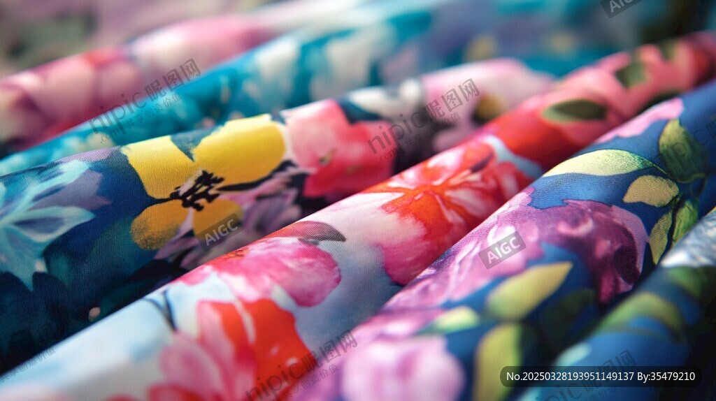 多彩花卉图案布料展示