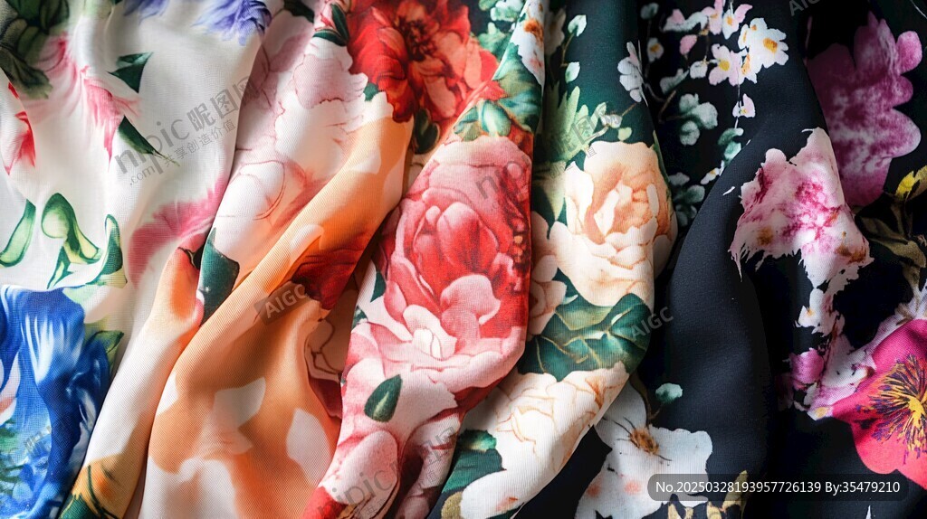 多彩花卉印花布料展示