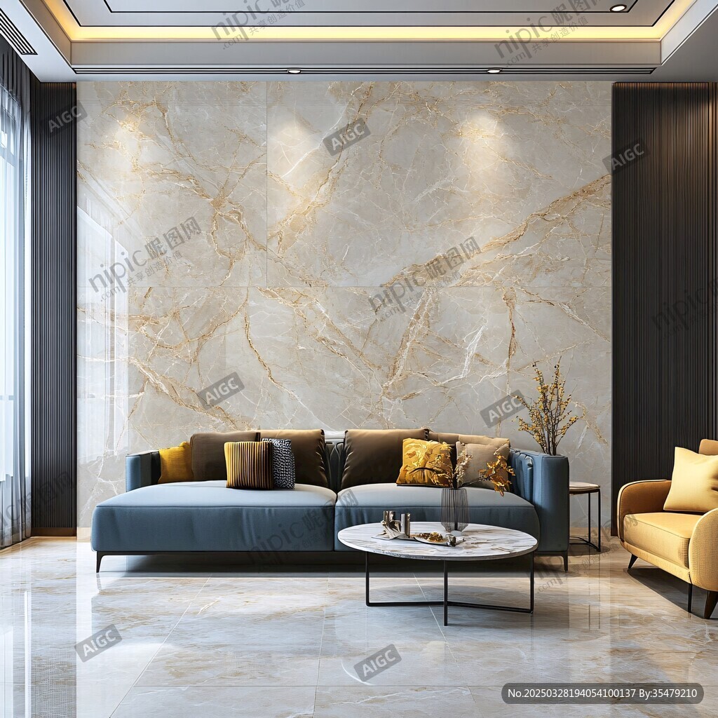 现代轻奢风客厅大理石背景墙