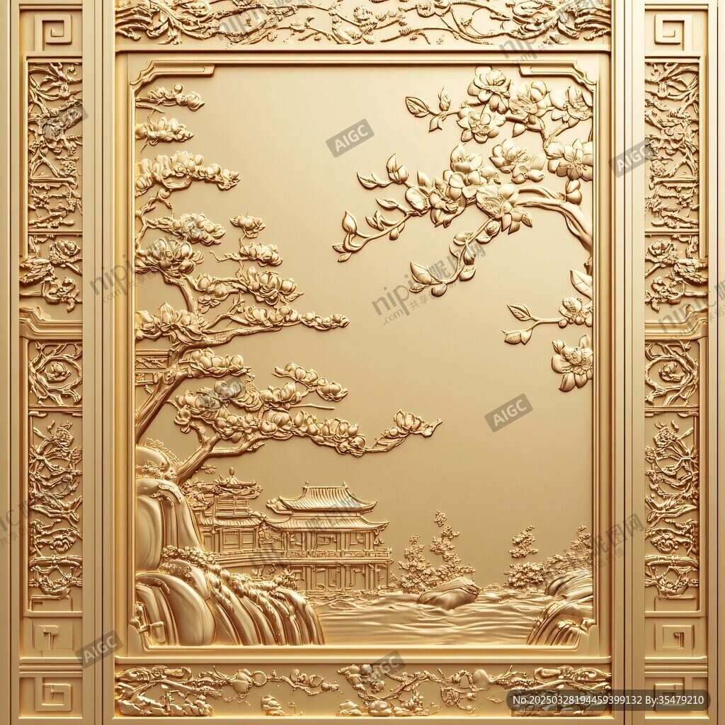 中式浮雕山水花鸟装饰画