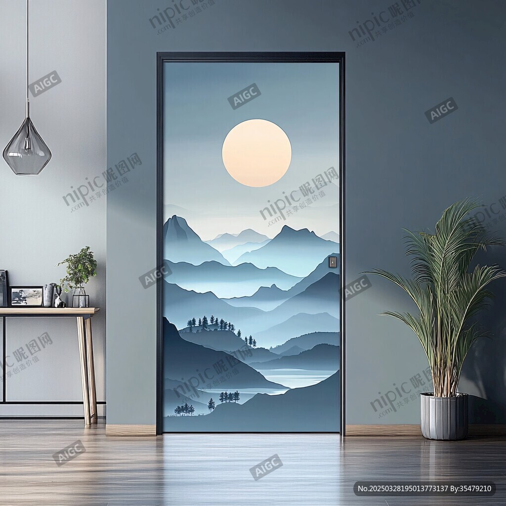 中式山水风门饰艺术画