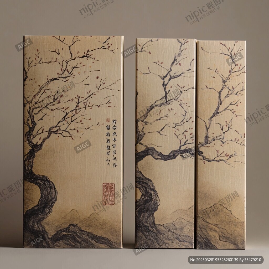 中式古风梅树图案文具套盒