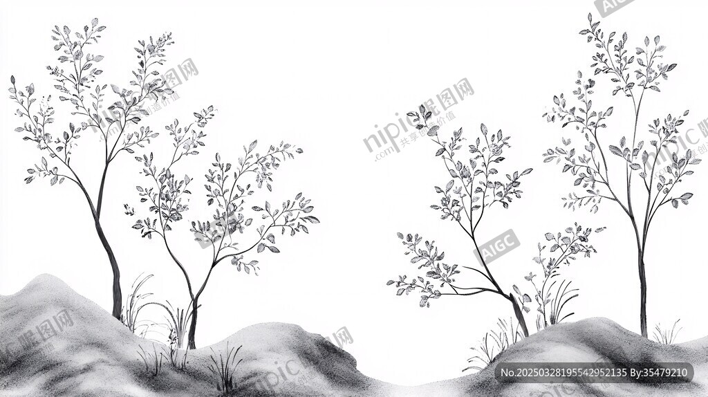 水墨风山林树木景致