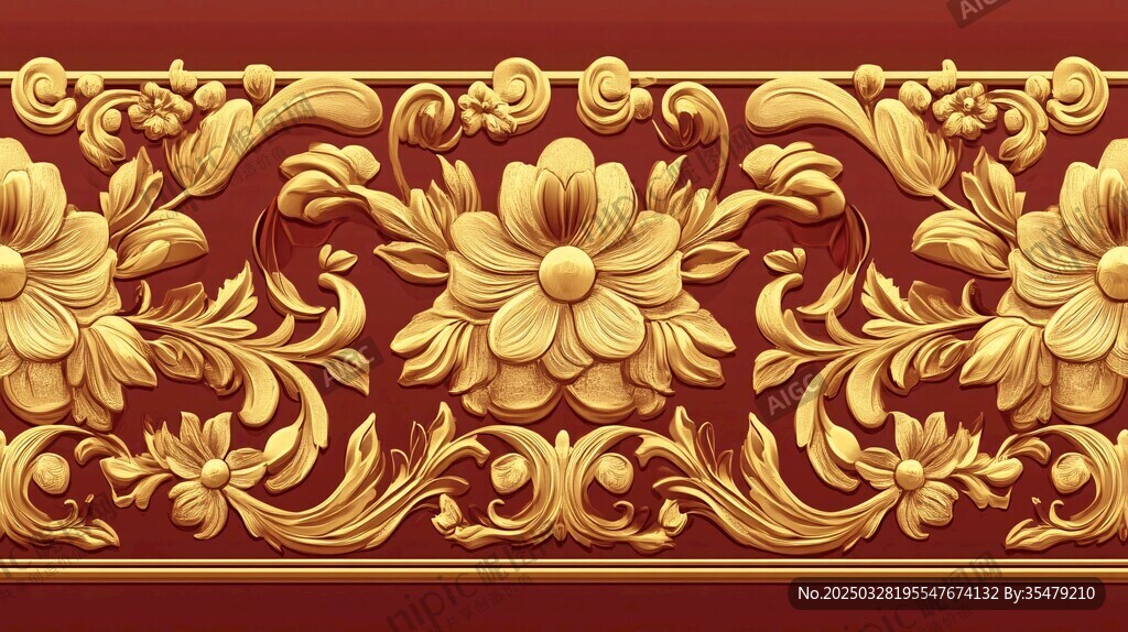 金色雕花古典花纹饰带