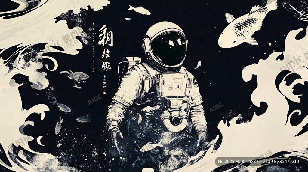 宇航员遨游于奇幻鱼群间