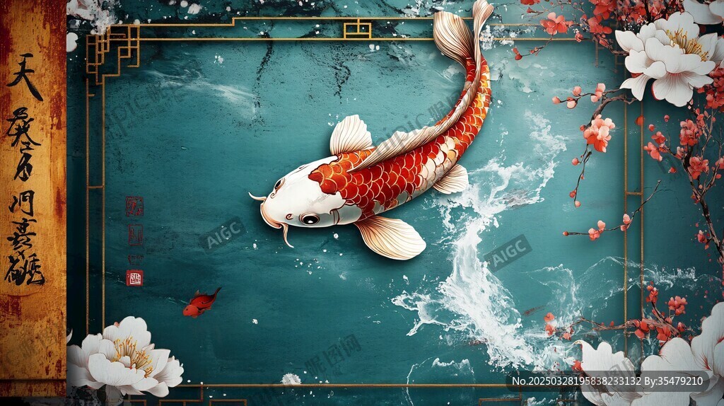 锦鲤戏水 花开富贵