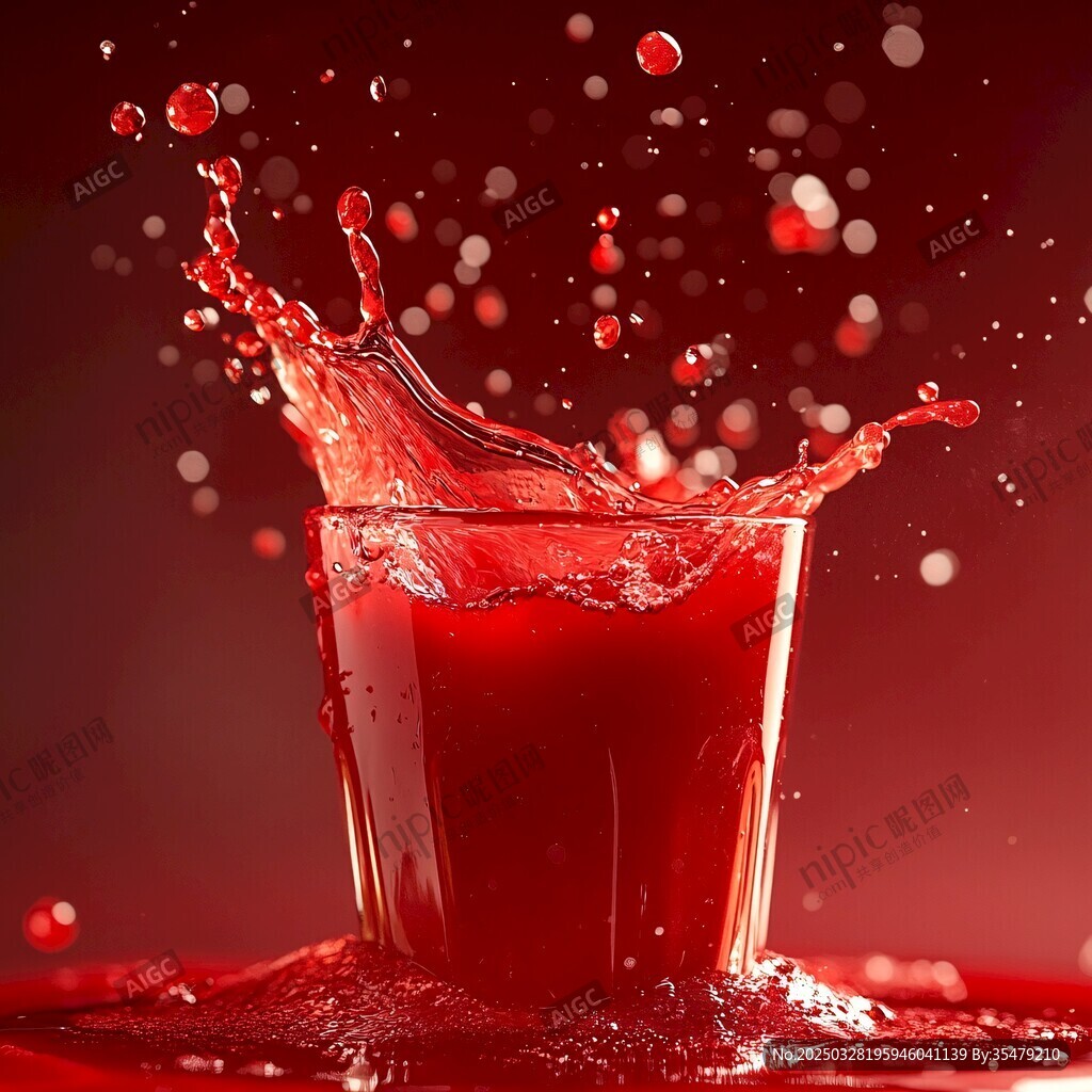 红色果汁飞溅玻璃杯