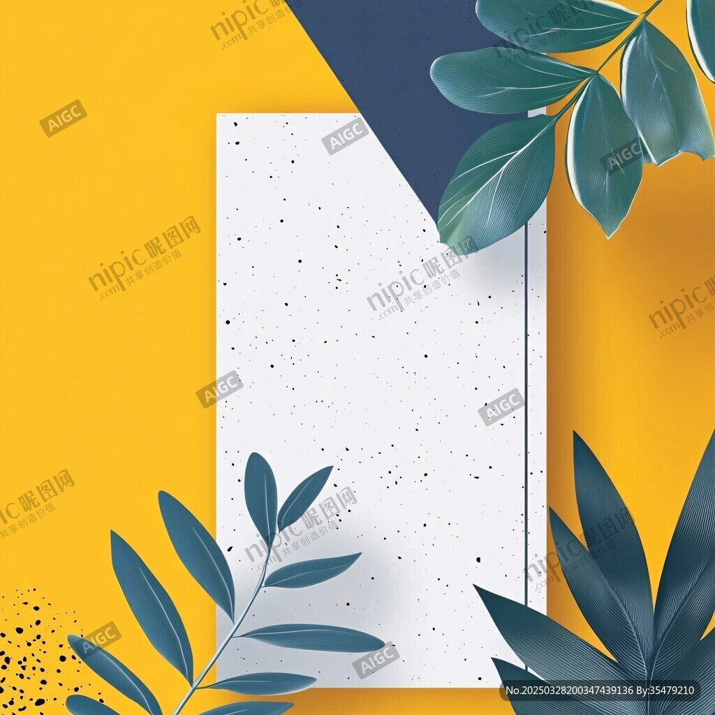 几何背景下的绿植与空白板面