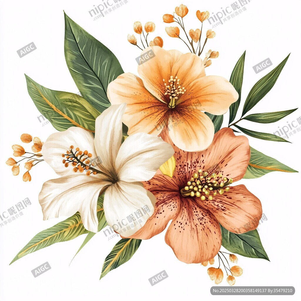 多彩花卉插画 清新自然风