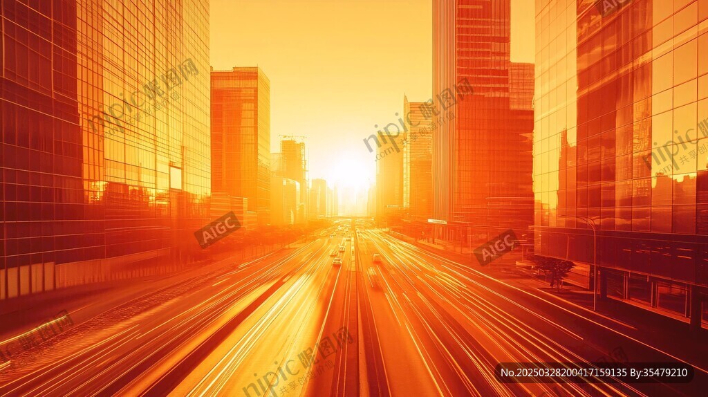 黄昏下城市道路光影景观