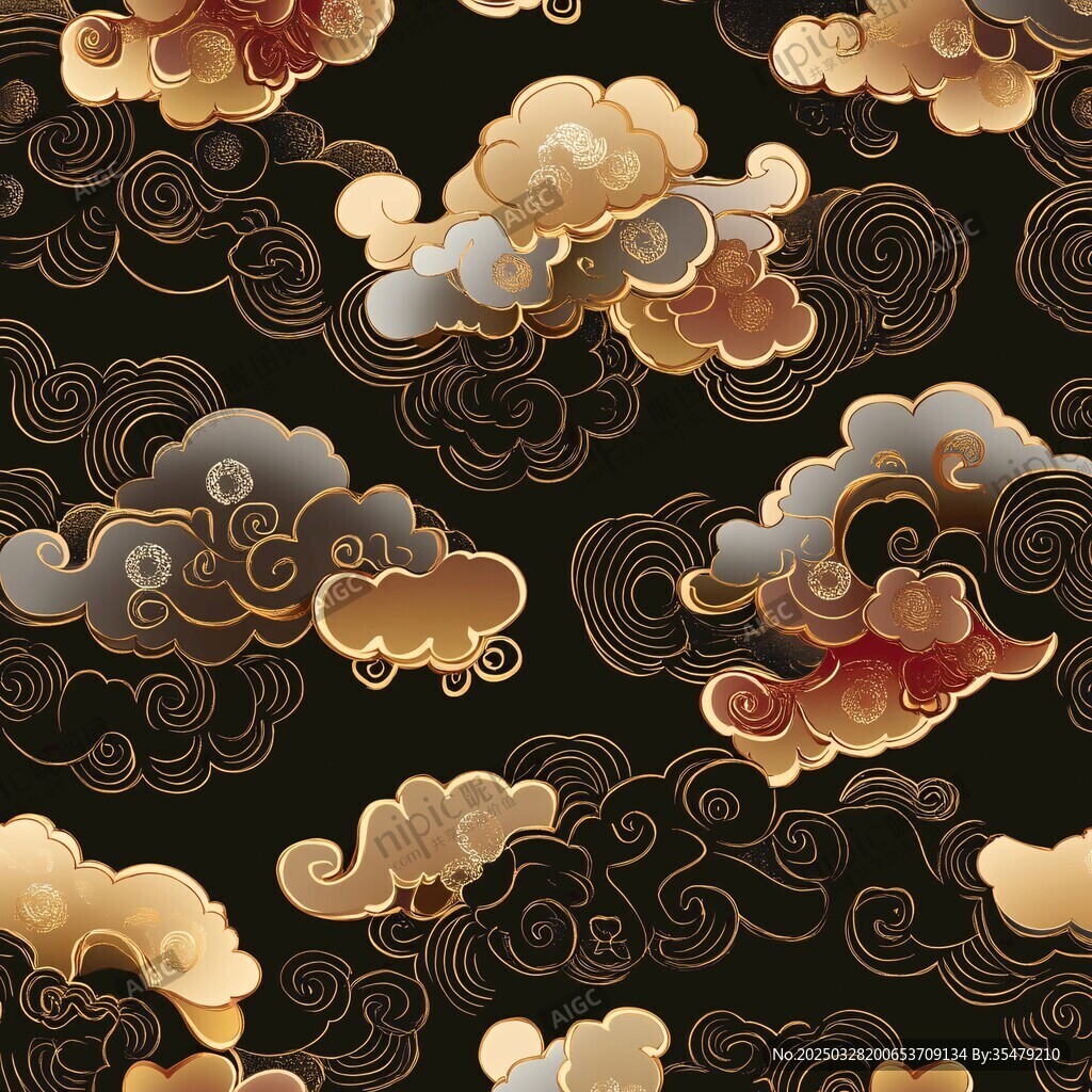 中式古典云纹黑金背景图案