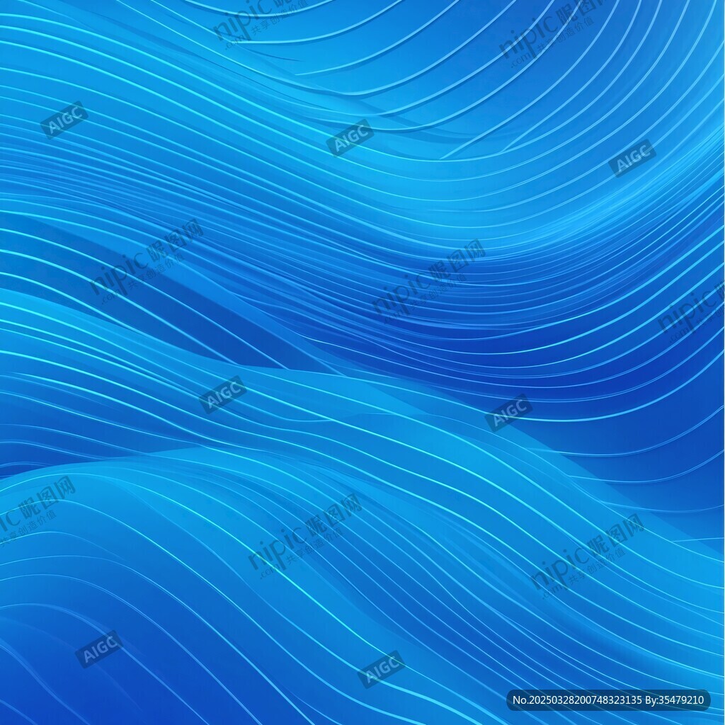 蓝色波浪线条抽象背景图