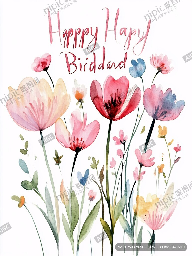 快乐生日花卉插画