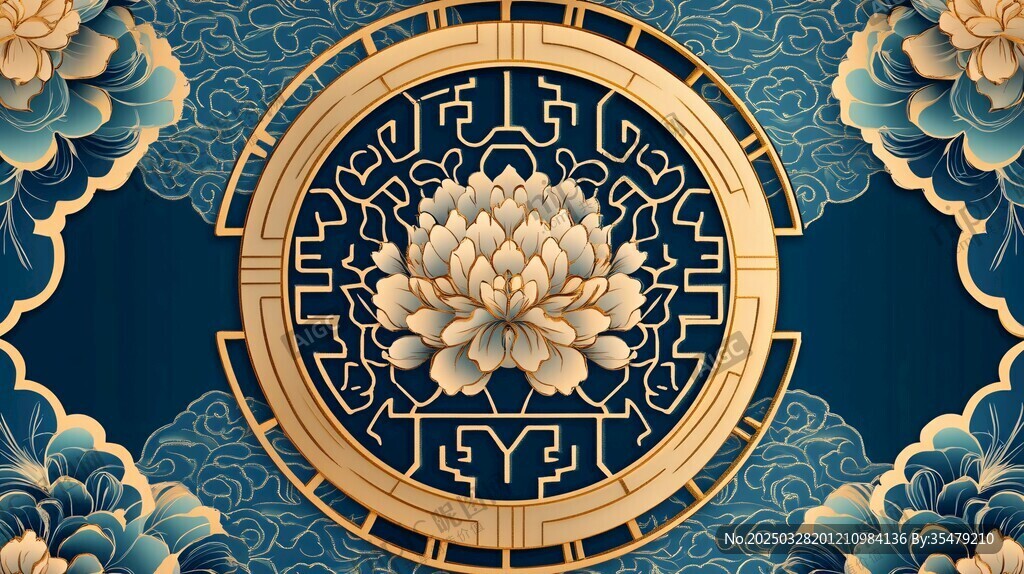 中式古典莲花祥瑞装饰图案