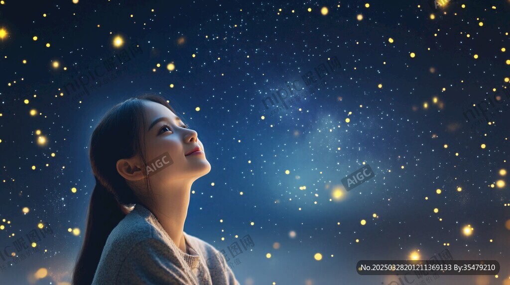 女孩仰望梦幻星空