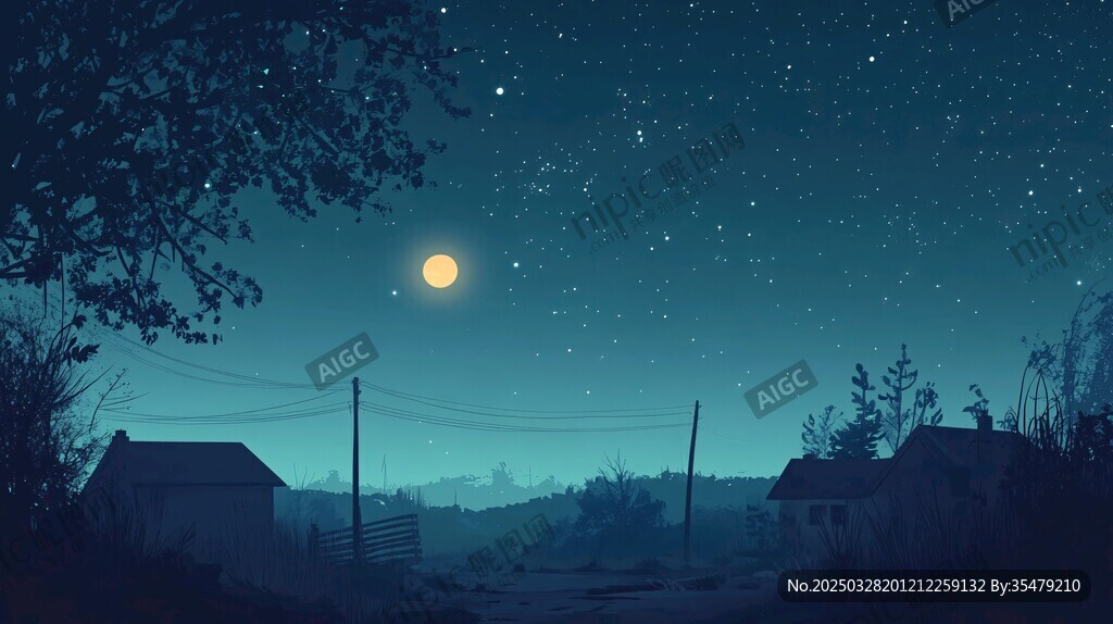 月夜乡村静谧景象