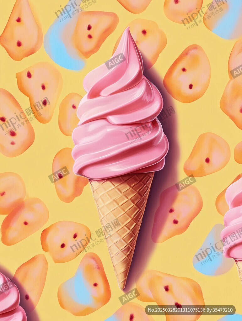 粉色甜筒冰淇淋插画