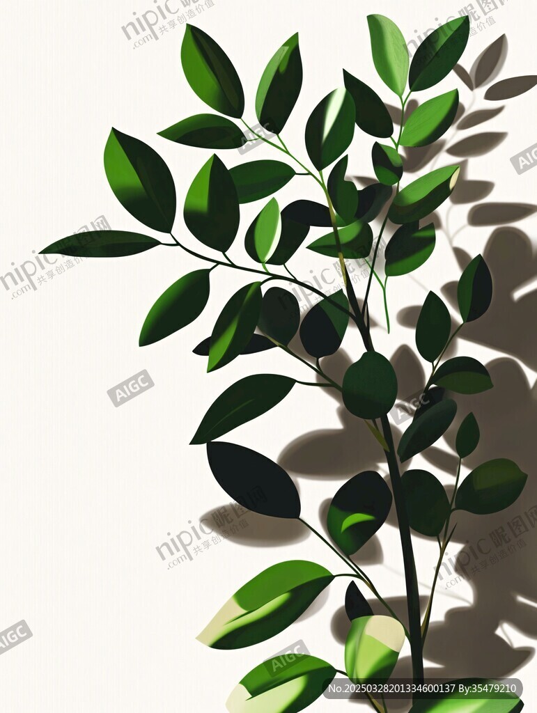 清新绿叶植物艺术插画