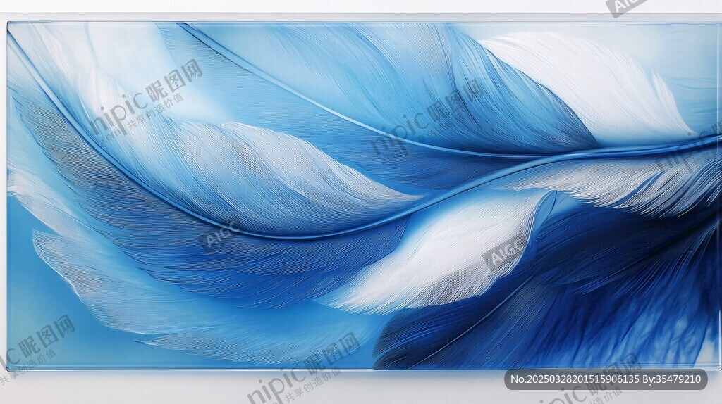 梦幻蓝白羽毛艺术画作