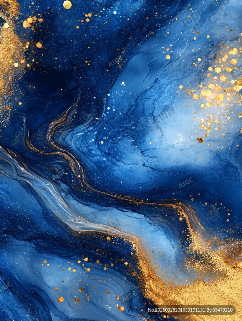 蓝金流动艺术纹理背景