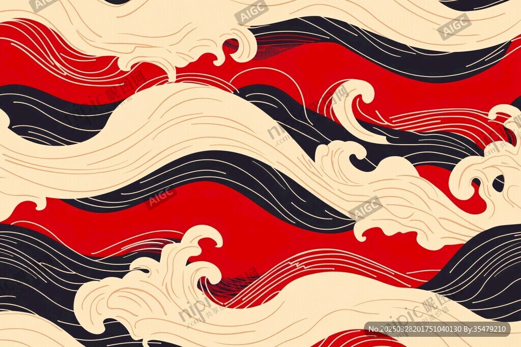 日式传统海浪花纹图案