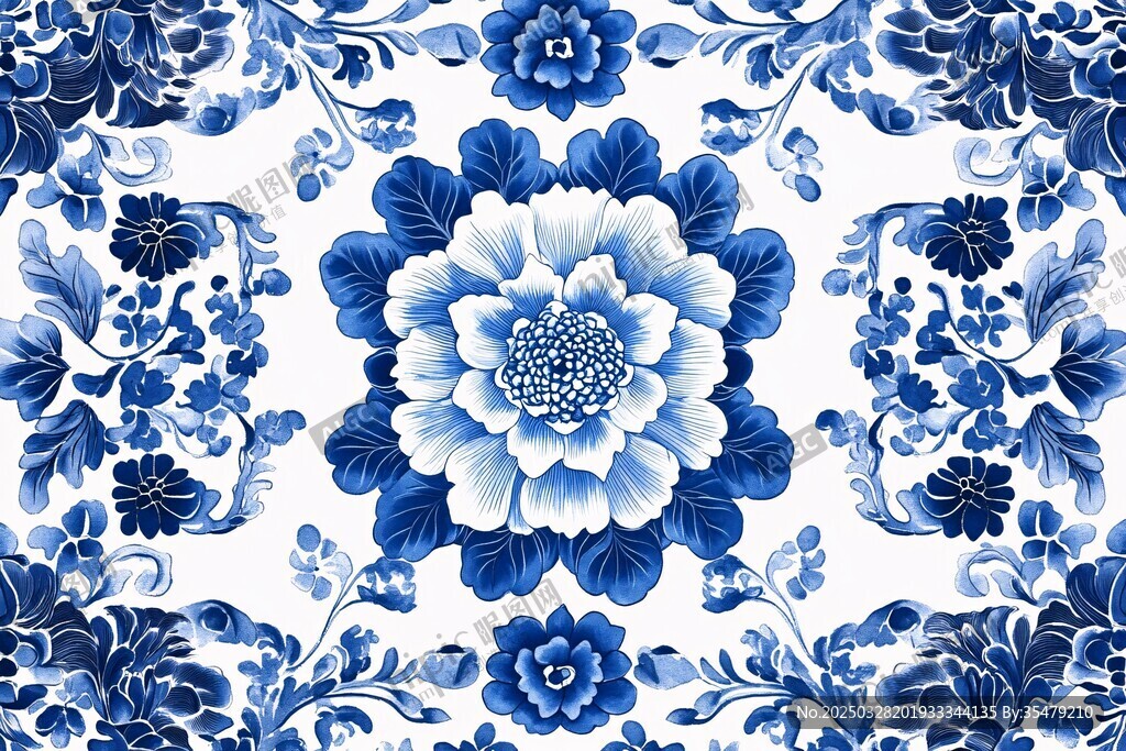 中式青花瓷花卉图案设计