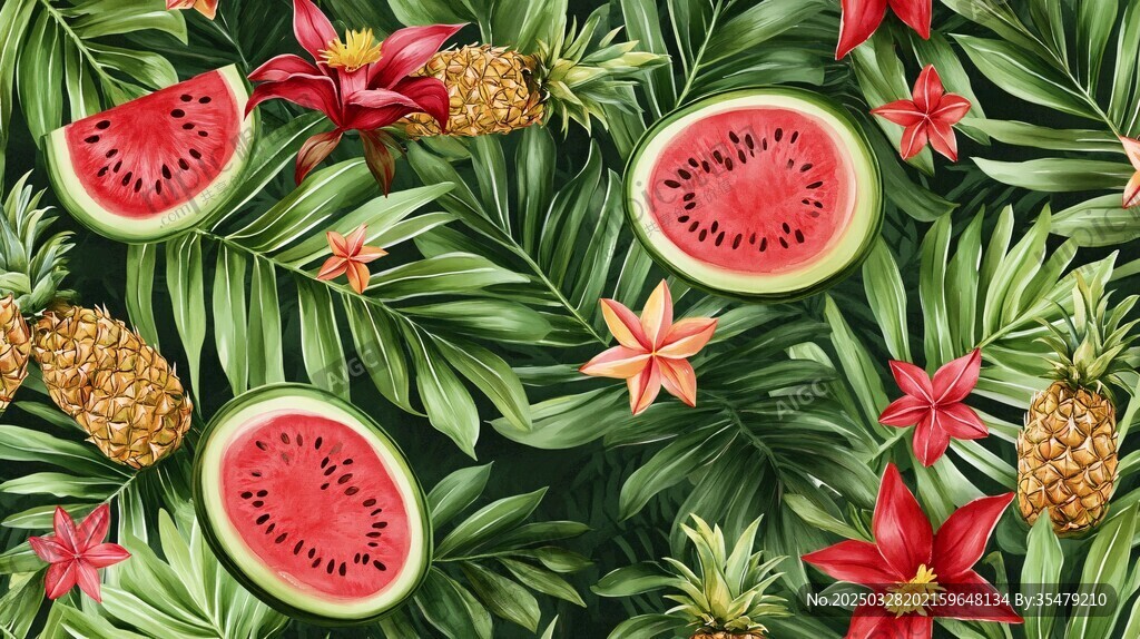 夏日热带水果花卉图案