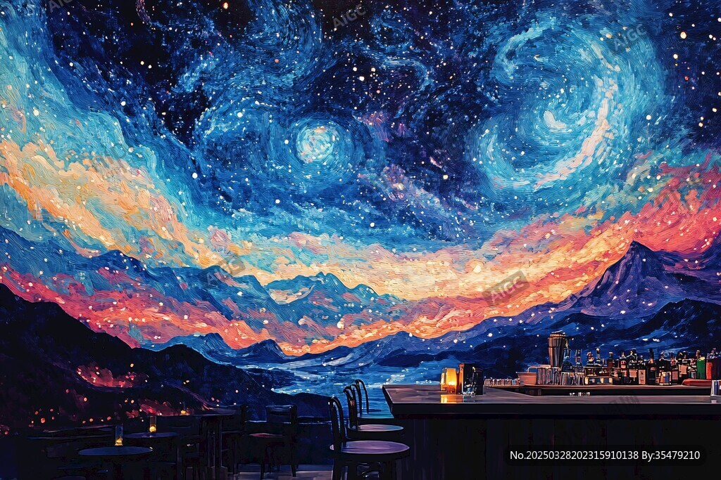 梦幻星空下的静谧山地景观