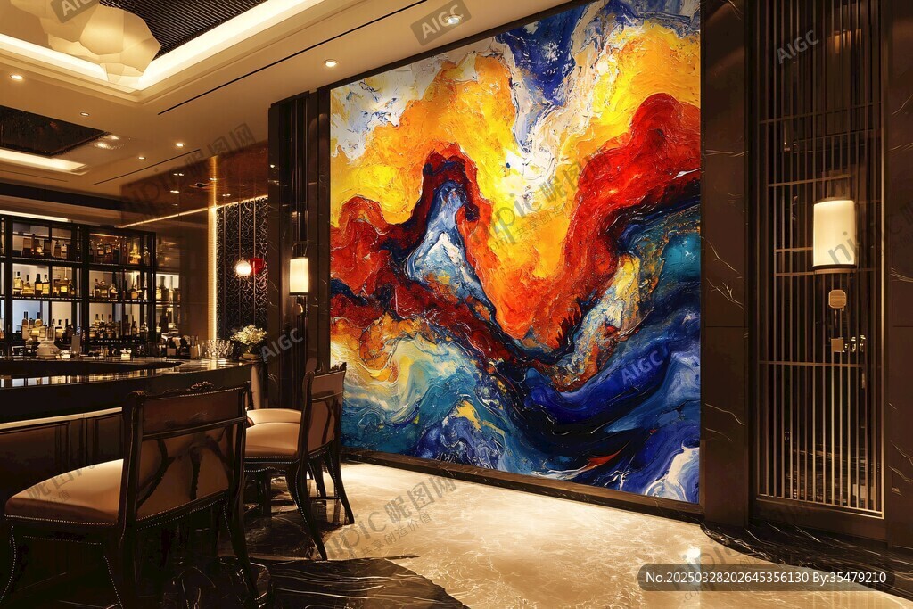 奢华客厅的绚丽抽象艺术画