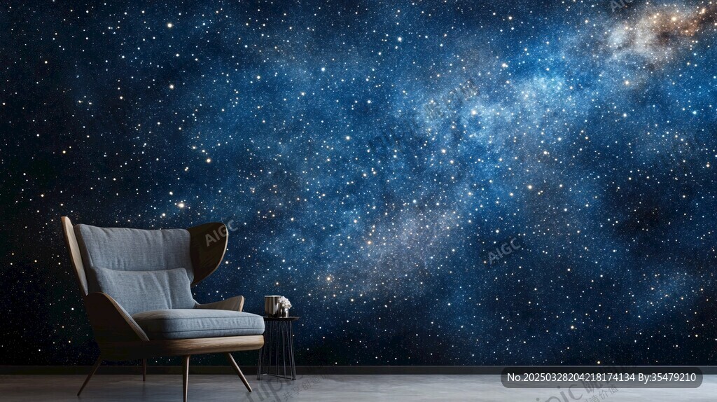 星空墙前的舒适休闲座椅