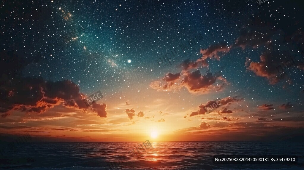 海上日落与星空的梦幻景象