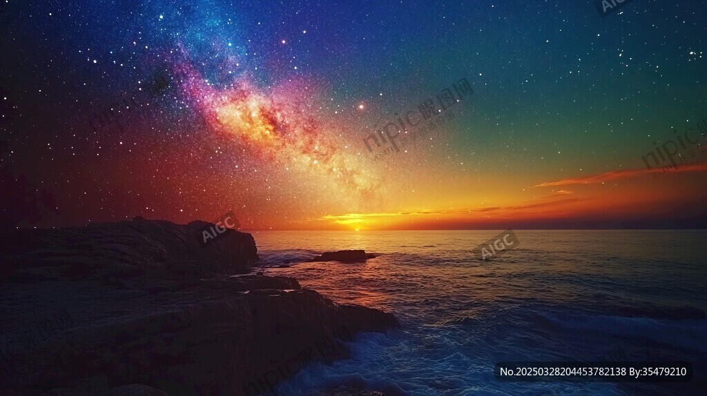 海边星空日落壮丽美景